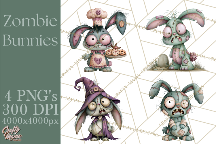 Cute Zombie Bunnies PNG Clipart, Halloween Animals