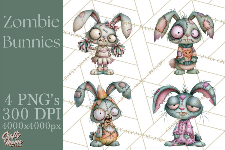 Cute Zombie Bunnies PNG Clipart, Halloween Animals example image 1