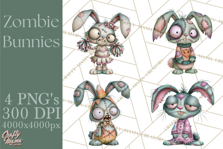 Cute Zombie Bunnies PNG Clipart, Halloween Animals
