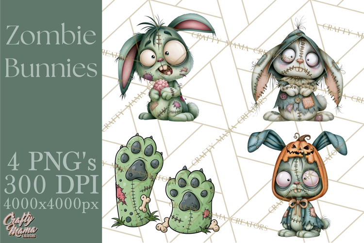 Cute Zombie Bunnies PNG Clipart, Halloween Animals