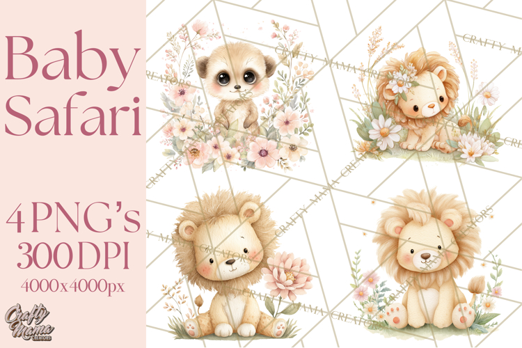 Safari Baby Animals Clipart PNG, Cute Pastel Watercolor Png