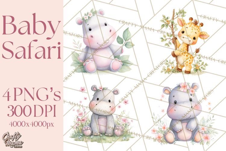 Safari Baby Animals Clipart PNG, Cute Pastel Watercolor Png