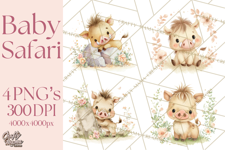 Safari Baby Animals Clipart PNG, Cute Pastel Watercolor Png