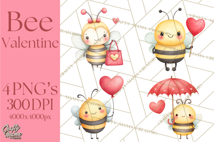 Bee Valentine Clipart PNG, Cute Kawaii Bee With Hearts