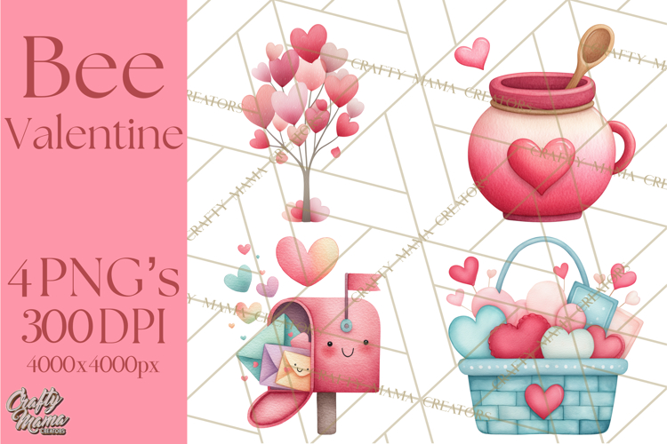 Bee Valentine Clipart PNG, Cute Kawaii Bee With Hearts