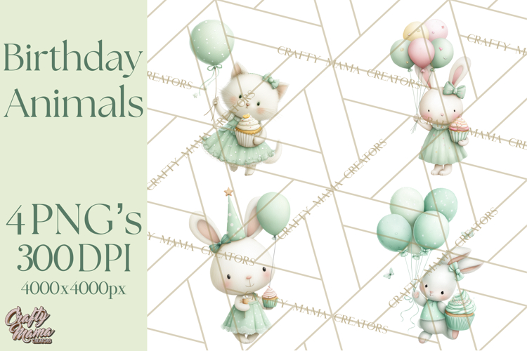 Pastel Birthday Clipart, Cute Party Animals PNG
