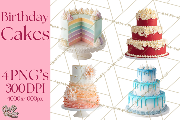 Birthday Cake Clipart, Tiered Cake PNG, Drip Cake PNG