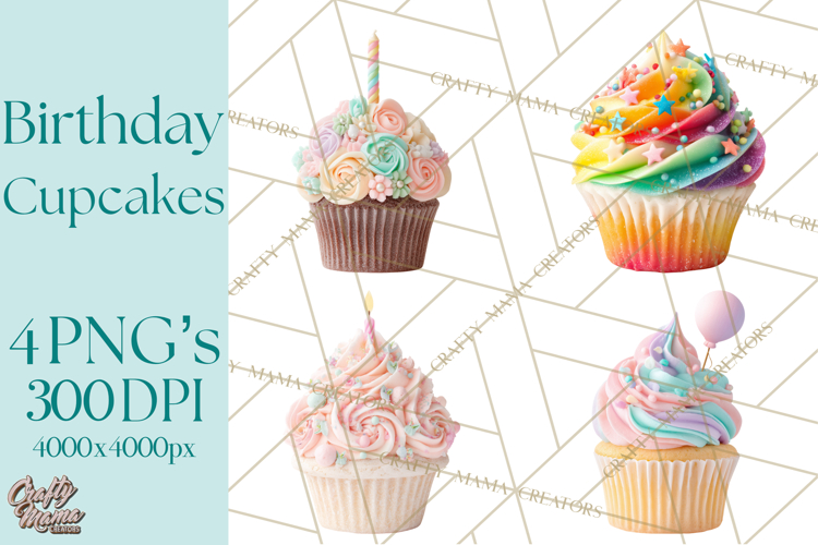 Birthday Cupcakes PNG, Colorful Cupcake Clipart, Sprinkles