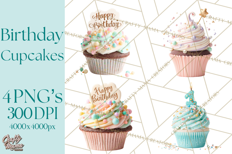 Birthday Cupcakes PNG, Colorful Cupcake Clipart, Sprinkles