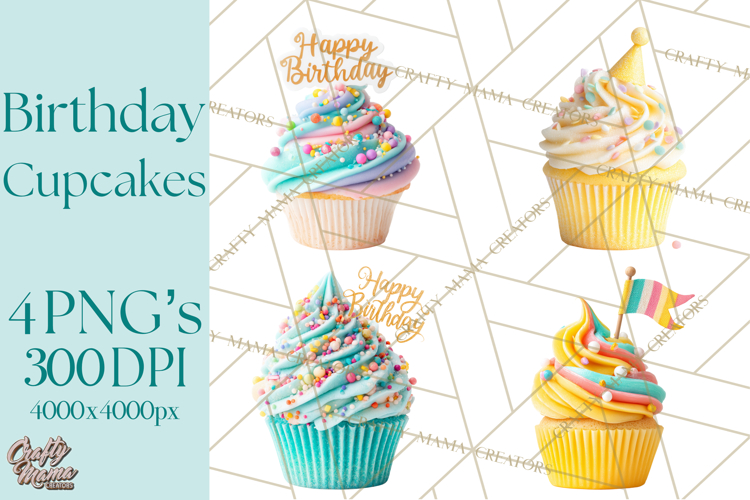 Birthday Cupcakes PNG, Colorful Cupcake Clipart, Sprinkles