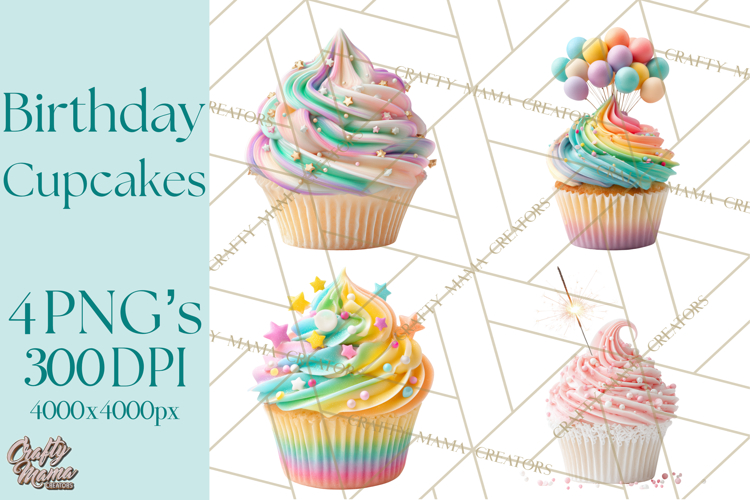 Birthday Cupcakes PNG, Colorful Cupcake Clipart, Sprinkles