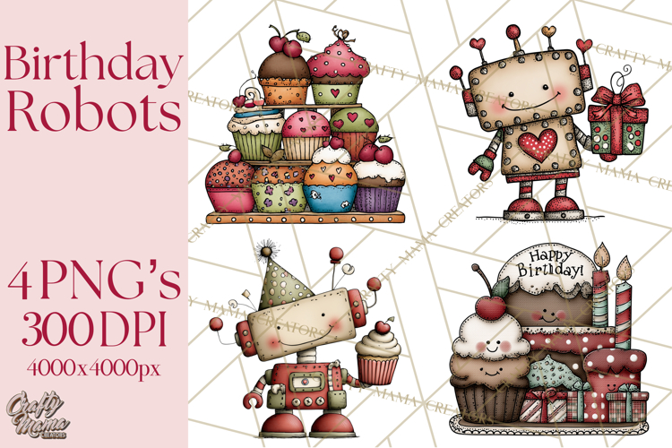 Adorable Birthday Robot Clipart, Playful Toy Robot Clip Art
