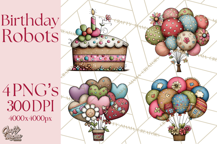 Adorable Birthday Robot Clipart, Playful Toy Robot Clip Art
