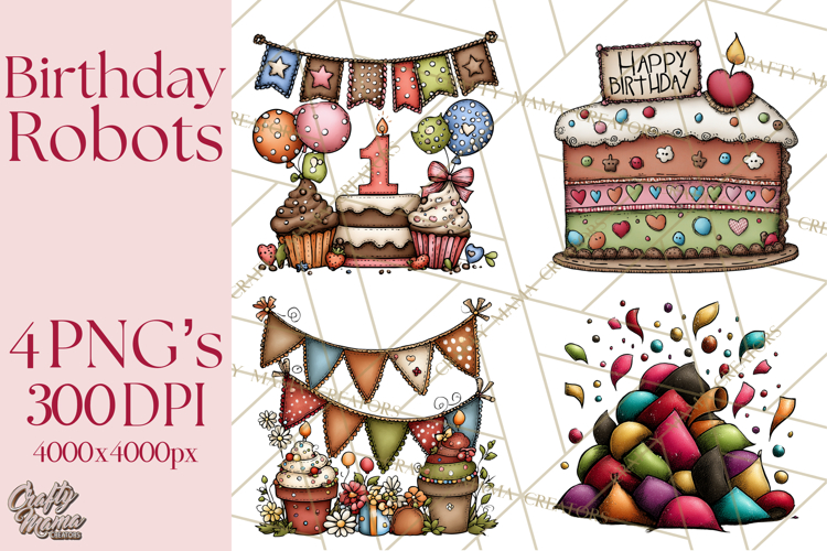 Adorable Birthday Robot Clipart, Playful Toy Robot Clip Art