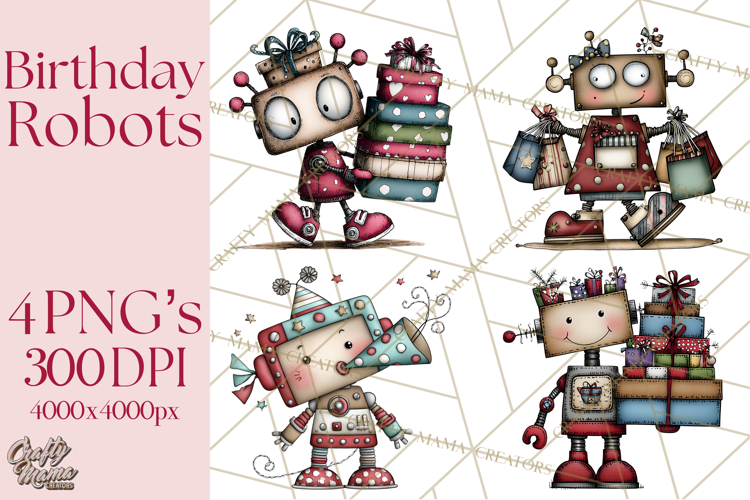 Adorable Birthday Robot Clipart, Playful Toy Robot Clip Art