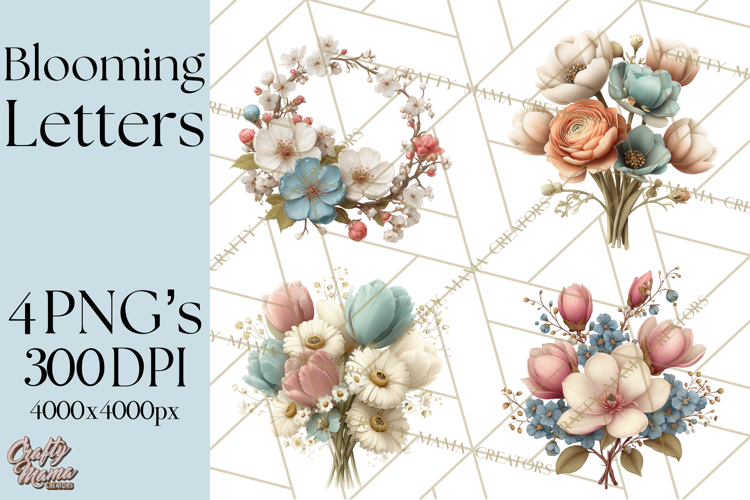 Blooming Letters Clipart, Floral Alphabet Clip Art PNG