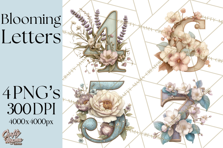 Blooming Letters Clipart, Floral Alphabet Clip Art PNG