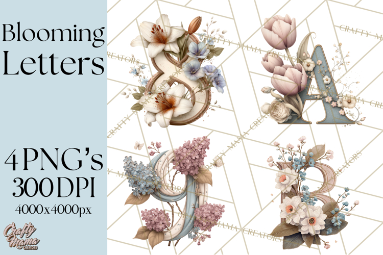 Blooming Letters Clipart, Floral Alphabet Clip Art PNG