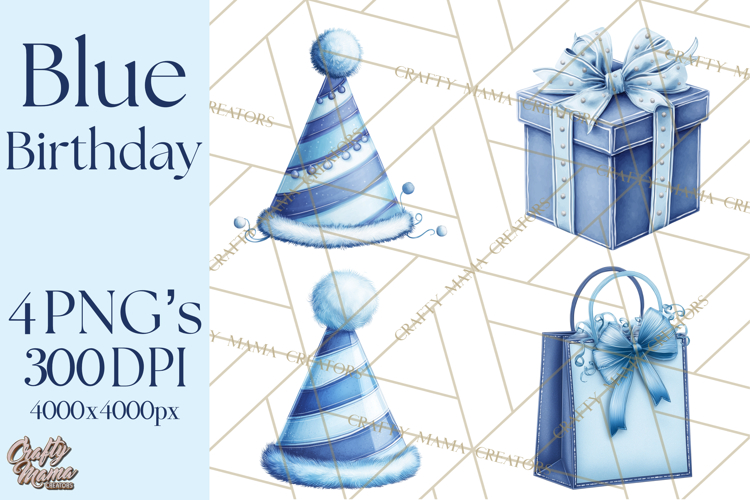 Blue Birthday Clipart, Festive Party Decorations PNG