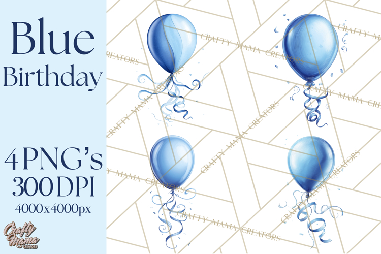Blue Birthday Clipart, Festive Party Decorations PNG