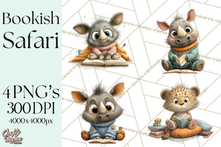 Safari Animals PNG Clipart, Cozy Reading Animals