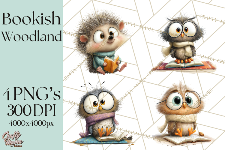 Woodland Animals PNG Clipart, Cozy Reading Animals