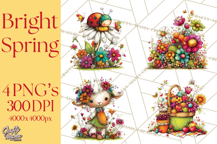 Spring Clipart PNG, Bright Spring Flowers, Kids and Cottage