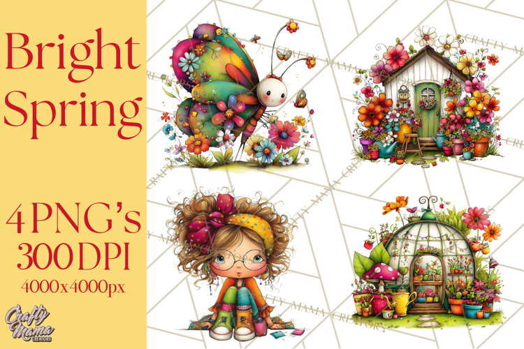 Spring Clipart PNG, Bright Spring Flowers, Kids and Cottage