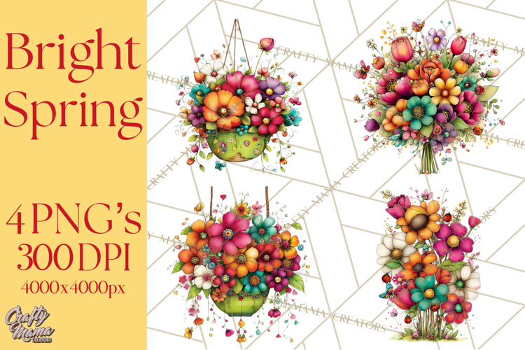 Spring Clipart PNG, Bright Spring Flowers, Kids and Cottage