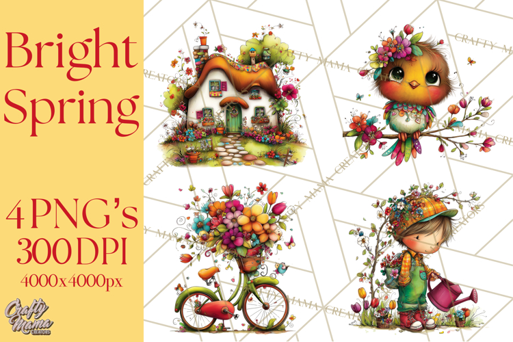 Spring Clipart PNG, Bright Spring Flowers, Kids and Cottage