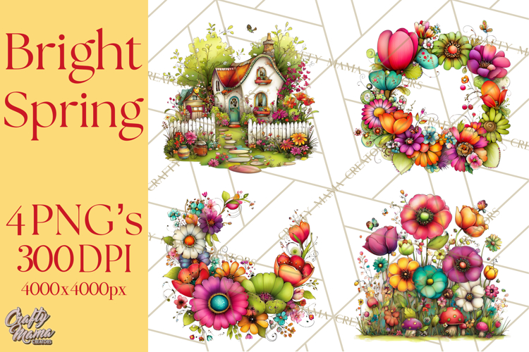 Spring Clipart PNG, Bright Spring Flowers, Kids and Cottage