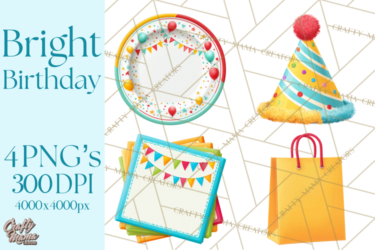 Birthday Party Clipart, Bright Celebration Decorations PNG