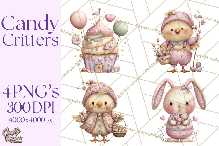 Easter Candy Animals Clipart PNG, Cute Pastel Critters