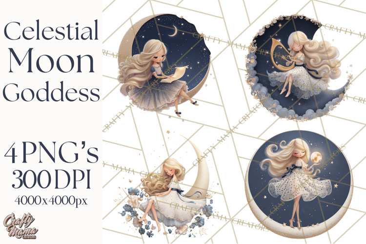 Celestial Moon Goddess Clipart, Fantasy Women, Crescent Moon