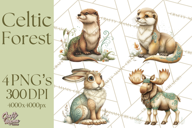 Celtic Enchanted Forest Animals Clipart, Woodland Creatures
