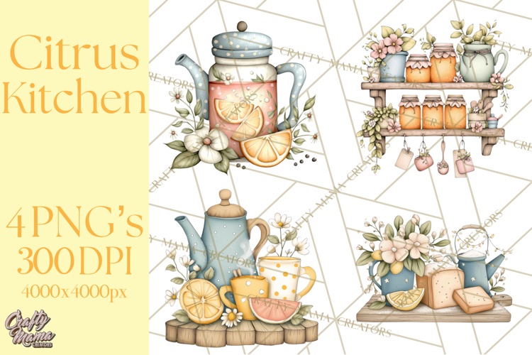 Citrus Kitchen Cottagecore PNG, Rustic Citrus Clipart, Lemon