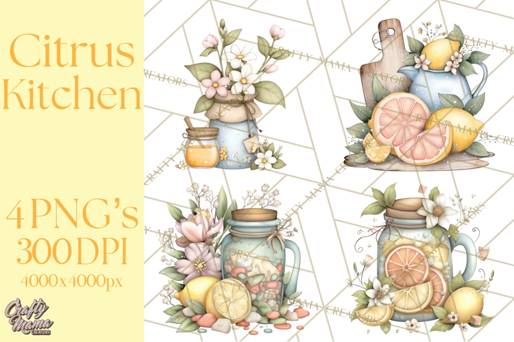 Citrus Kitchen Cottagecore PNG, Rustic Citrus Clipart, Lemon