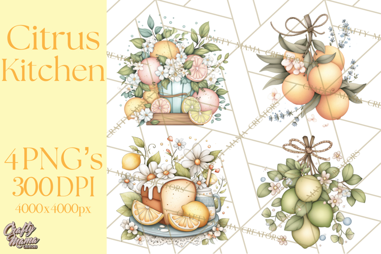 Citrus Kitchen Cottagecore PNG, Rustic Citrus Clipart, Lemon