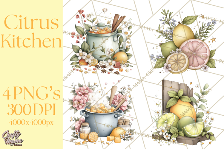 Citrus Kitchen Cottagecore PNG, Rustic Citrus Clipart, Lemon