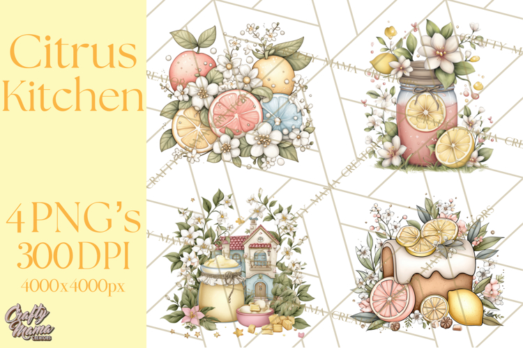 Citrus Kitchen Cottagecore PNG, Rustic Citrus Clipart, Lemon