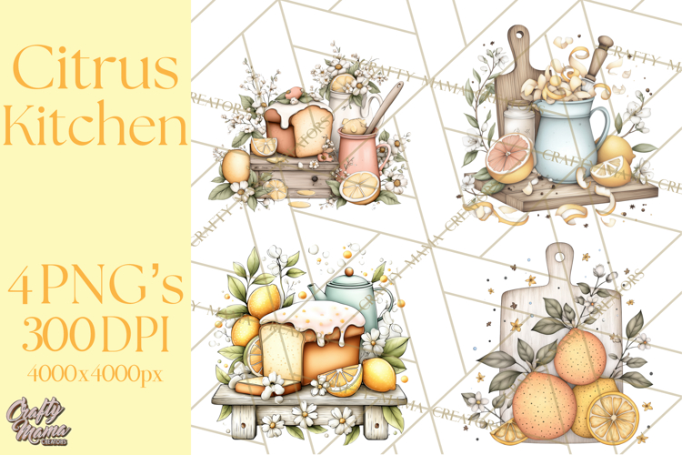 Citrus Kitchen Cottagecore PNG, Rustic Citrus Clipart, Lemon