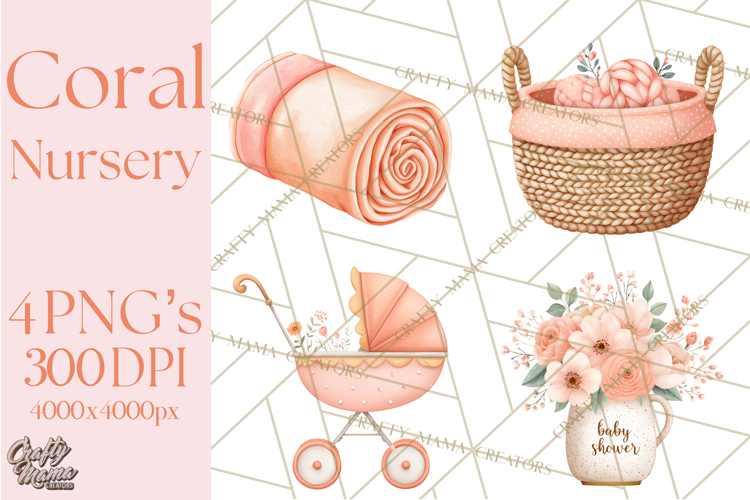 Baby Nursery Clipart PNG, Peach Coral Baby Shower Decor