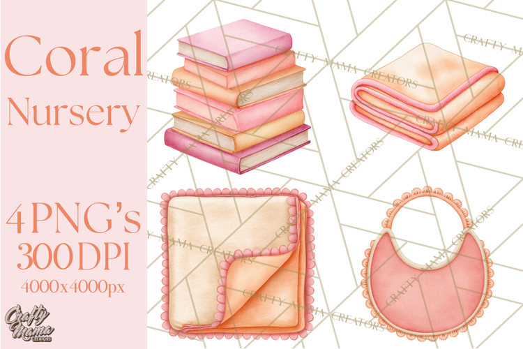 Baby Nursery Clipart PNG, Peach Coral Baby Shower Decor