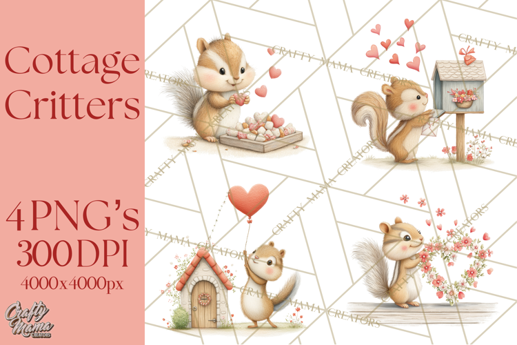 Cozy Cottage Valentine Critters Clipart PNG Animals