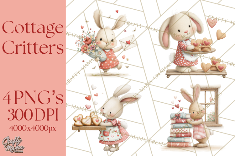 Cozy Cottage Valentine Critters Clipart PNG Animals