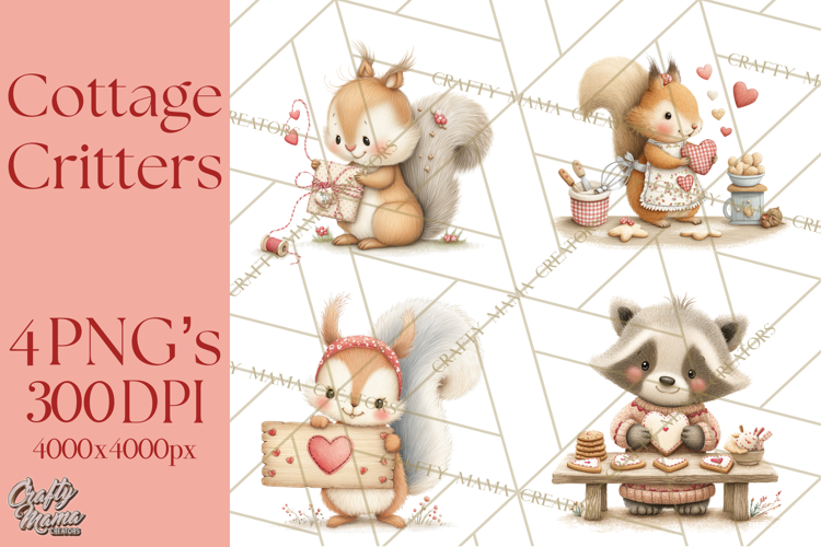 Cozy Cottage Valentine Critters Clipart PNG Animals