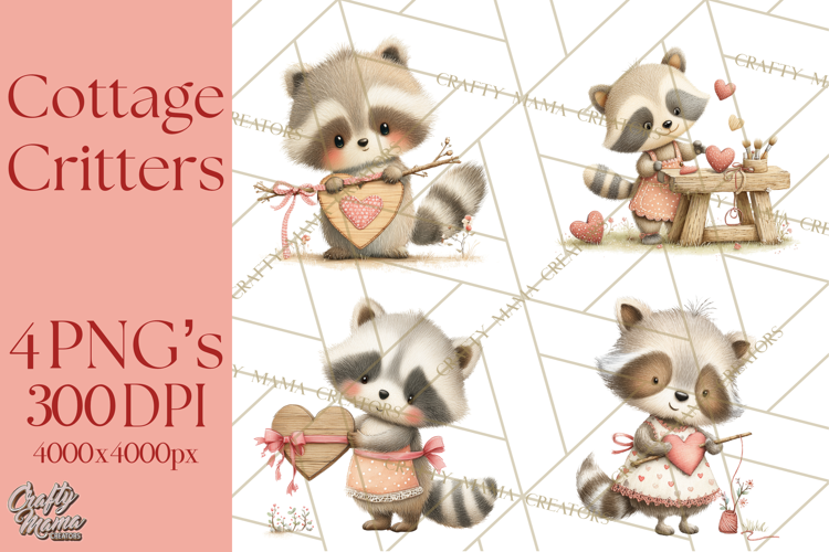 Cozy Cottage Valentine Critters Clipart PNG Animals