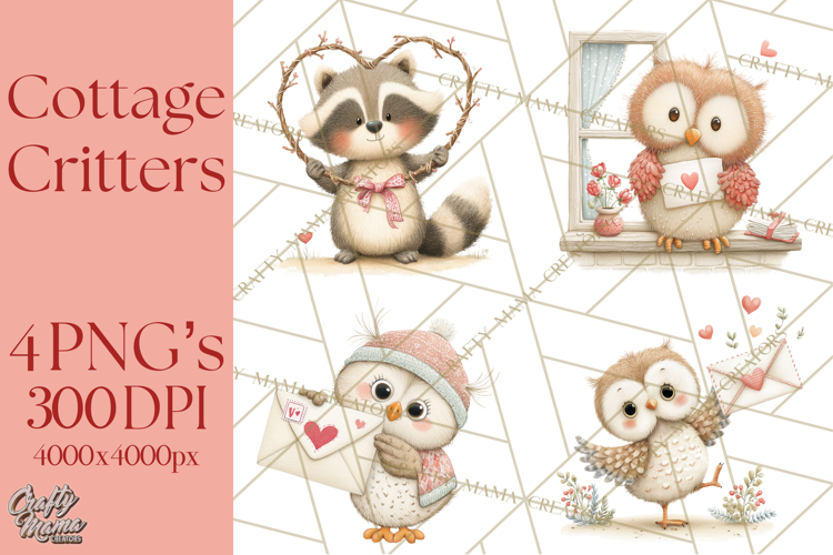 Cozy Cottage Valentine Critters Clipart PNG Animals