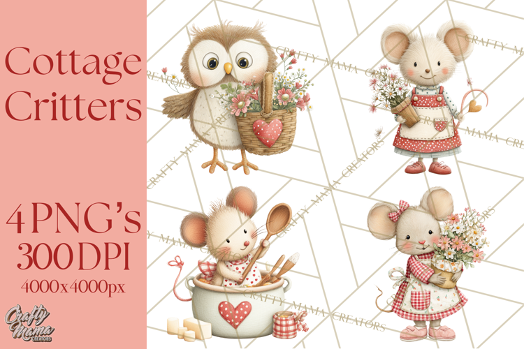 Cozy Cottage Valentine Critters Clipart PNG Animals