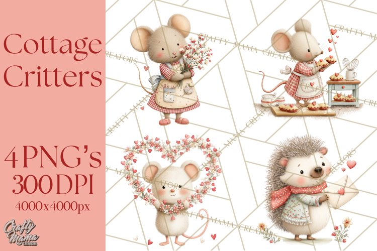 Cozy Cottage Valentine Critters Clipart PNG Animals
